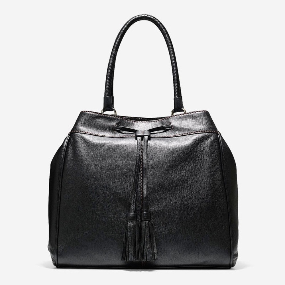 Cole Haan Loveth Black LeatherDrawstring Tote Bag Purse